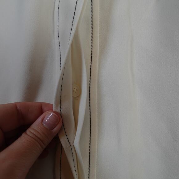 Lafayette 148 Top Womens Large Button Front Shirt Contrast Stitching Long Sleeve - Picture 3 of 9